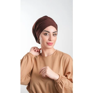 Hürrem Bone Kahverengi Pratik Hazır Geçmeli Tesettür Bone Sandy Kumaş Büzgülü 2114_14