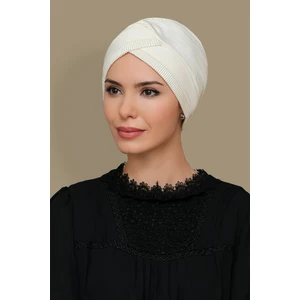 Hürrem Bone Krem Pratik Hazır Geçmeli Tesettür Bone Fukuro Piliseli Tek Bantlı Çapraz Büzgülü 1821_40
