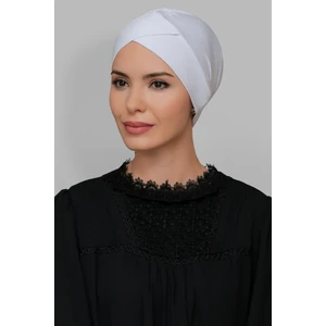 Hürrem Bone Beyaz Pratik Hazır Geçmeli Tesettür Bone Sandy Kumaş Çapraz Büzgülü 1801_42