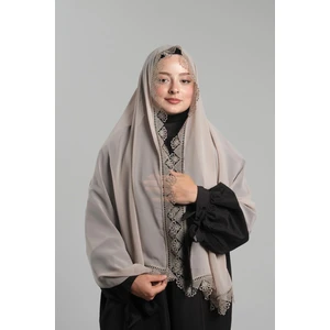 Hürrem Bone Bej Namaz Başörtüsü Şal Şifon Kumaş Güpürlü 202106_12