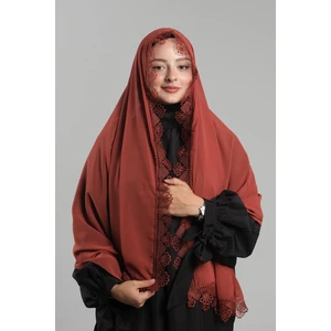 Kiremit Namaz Başörtüsü Şal Şifon Güpürlü 202106_05