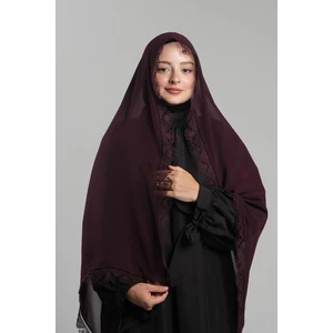 Mürdüm Namaz Başörtüsü Şal Şifon Güpürlü 202106_07