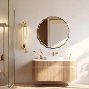 MKS Design Dalgalı Ayna / Yuvarlak Ayna / Dekoratif Ayna / Banyo Aynası