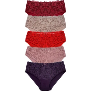 Hnx 5'li Ön Bel Dantel Detaylı Pamuklu Yüksek Bel Büyük Beden Kadın Külot