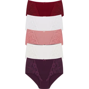 Hnx 5'li Dantel Detaylı Pamuklu Yüksek Bel Büyük Beden Kadın Külot