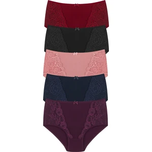 Hnx 5'li Dantel Detaylı Pamuklu Yüksek Bel Büyük Beden Kadın Külot