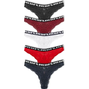 Hnx 5'li Love Lastik Dantelli Brezilya Kesim Kadın Külot