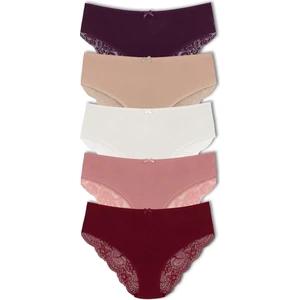 Hnx 5'li Arkası Yarım Dantel Pamuklu Yüksek Bel Büyük Beden Kadın Külot