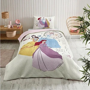 Tek Kişilik Lisanslı Ranforce Kapitone Nevresim Takımı Princess Time Krem