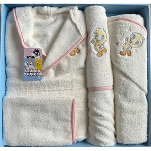Tweety Lisanslı Nakışlı Bambu Bebek Bornoz Seti