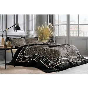 Art Deco Çift Kişilik Soft Life Saten Nevresim Takımı-Siyah