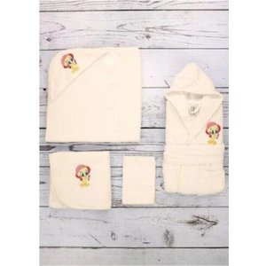 Unisex Bebek Krem Tweety Lisanslı Nakışlı Bambu Havlu Seti