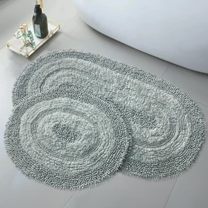 Doğal Pamuklu Spagetti Oval Mint 2'li Banyo Paspası Seti Banyo Halısı Yıkanabilir Klozet Takımı