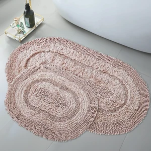 Doğal Pamuklu Spagetti Oval Pudra 2'li Banyo Paspası Seti Banyo Halısı Yıkanabilir Klozet Takımı