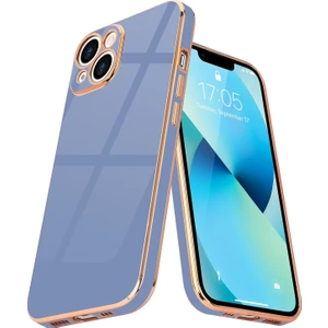 iPhone 13 Uyumlu Kılıf Kamera Korumalı Arkası Renkli Kenarları Parlak Dore Tasarım Kapak