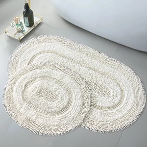 Doğal Pamuklu Spagetti Oval Krem 2'li Banyo Paspası Seti Banyo Halısı Yıkanabilir Klozet Takımı