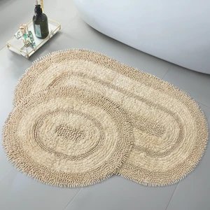 Doğal Pamuklu Spagetti Oval Vizon 2'li Banyo Paspası Seti Banyo Halısı Yıkanabilir Klozet Takımı