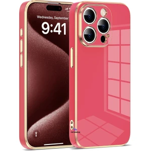 iPhone 15 Pro Max Uyumlu Kılıf Kamera Korumalı Arkası Renkli Kenarları Parlak Dore Tasarım Kapak