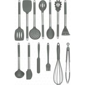 Mora 14 Parça Paslanmaz Çelik Silikon Uçlu Spatula Mutfak Seti Gri