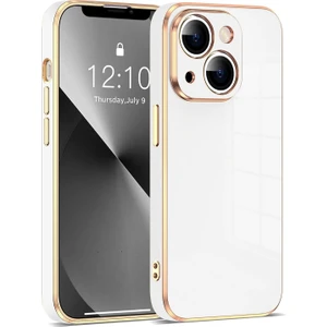 iPhone 14 Uyumlu Kılıf Kamera Korumalı Arkası Renkli Kenarları Parlak Dore Tasarım Kapak