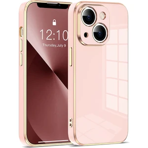 iPhone 14 Uyumlu Kılıf Kamera Korumalı Arkası Renkli Kenarları Parlak Dore Tasarım Kapak