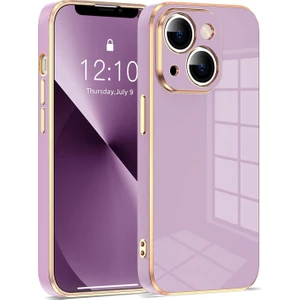 iPhone 14 Uyumlu Kılıf Kamera Korumalı Arkası Renkli Kenarları Parlak Dore Tasarım Kapak