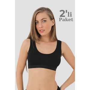 Kadın Siyah Bambu Kalın Askılı Çıkarılabilir Pedli Yarım Atlet 2'li Paket