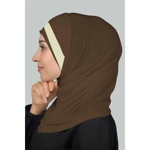 Pratik Eşarp Hazır Türban Özel Hilal Detaylı Hijab - Koyu Vizon - Krem