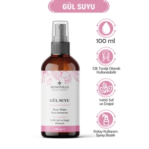 Gül Suyu Cam Şişe %100 Doğal Sprey Başlıklı 100 ml