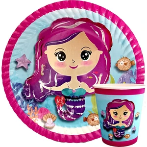 Deniz Kızı Baskılı Tabak Bardak Set 8'Li