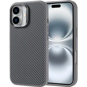 Case 4u Apple iPhone 16 Kılıf Magsafe Şarj Özellikli Karbon Fiber Görünümlü Troy Kapak Gümüş