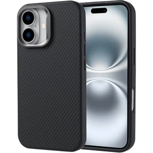 Case 4u Apple iPhone 16 Plus Kılıf Magsafe Şarj Özellikli Karbon Fiber Görünümlü Troy Kapak Siyah