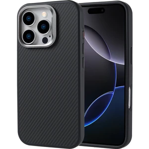Case 4u Apple iPhone 16 Pro Max Kılıf Magsafe Şarj Özellikli Karbon Fiber Görünümlü Troy Kapak Siyah