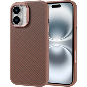 Case 4u Apple iPhone 16 Kılıf Magsafe Şarj Özellikli Karbon Fiber Görünümlü Troy Kapak Desert Titanyum