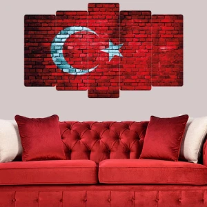 Zevahir Mobilya Dekorasyon Zevahir 5 Parça Mdf Tuğla Desenli Türk Bayrağı Tablosu