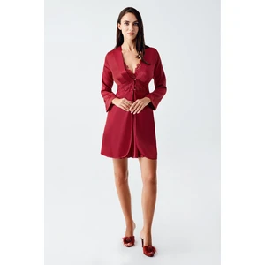 Imaj 4230 Bordo Renk Saten Dantel Işlemeli 2li Gecelik Takımı