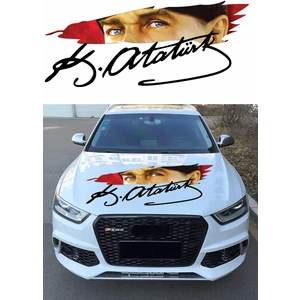 Atatürk Gözleri ve Imza Sticker Araba Oto Motosiklet Karavan Sticker Etiket 01575