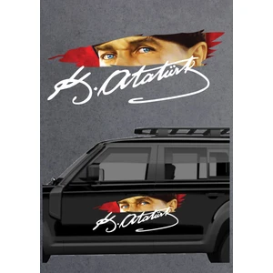 Atatürk Gözleri ve Imza Sticker Araba Oto Motosiklet Karavan Sticker Etiket 01575