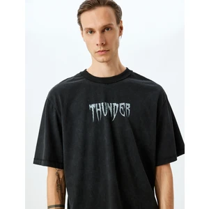 Bisiklet Yaka Kısa Kollu Oversize Slogan Baskılı T-Shirt