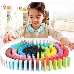 Ahşap Domino Taşları 100 Parça Renkli Eğitici Domino