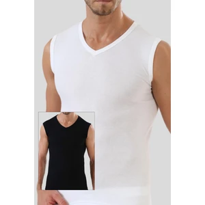 Erkek Siyah - Beyaz Tişört Sıfır Kol V Yaka Kolsuz Atlet 2'li Paket %100 Pamuklu