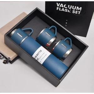 Vacuum Flask Set Üç Bardaklı Kutulu Paslanmaz Çelik Termos Seti 500 ml