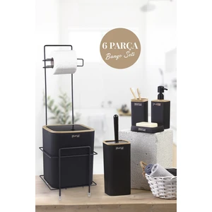 Okyanus Home Siyah Kare Tasarımlı 6 Parça Plastik Banyo Seti ve Yedekli WC Kağıtlık – Şık, Dayanıklı ve Kullanışlı