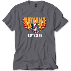 Nirvana Kurt Cobain Guitar Angel Gri Tişört