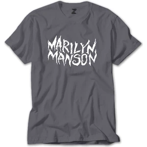 Marilyn Manson Iconic Text Gri Tişört