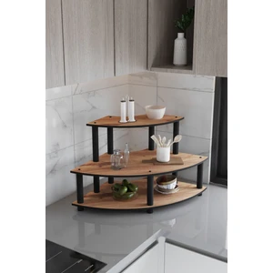 Dekoratif Oval Köşe 3 Katlı Tezgah Üstü Raf 50 cm  x  50 cm Madran Ceviz