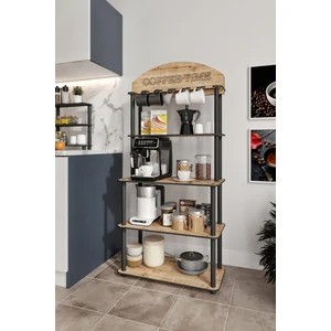 Dekoratif Masivo Kahve Köşesi Coffee Time 33 CM x 68 cm Dikdörtgen Çok Amaçlı Raf Safir Meşe