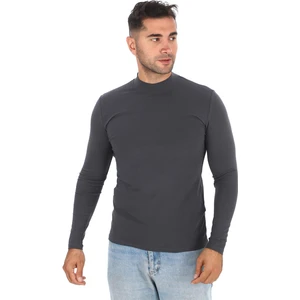 Erkek Dik Yaka Slim Fit Pamuk Likra Tişört-Füme