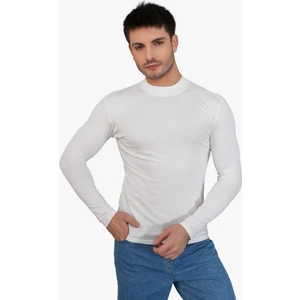 Erkek Dik Yaka Slim Fit Pamuk Likra Tişört-Off White