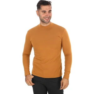 Erkek Dik Yaka Slim Fit Pamuk Likra Tişört-Taba